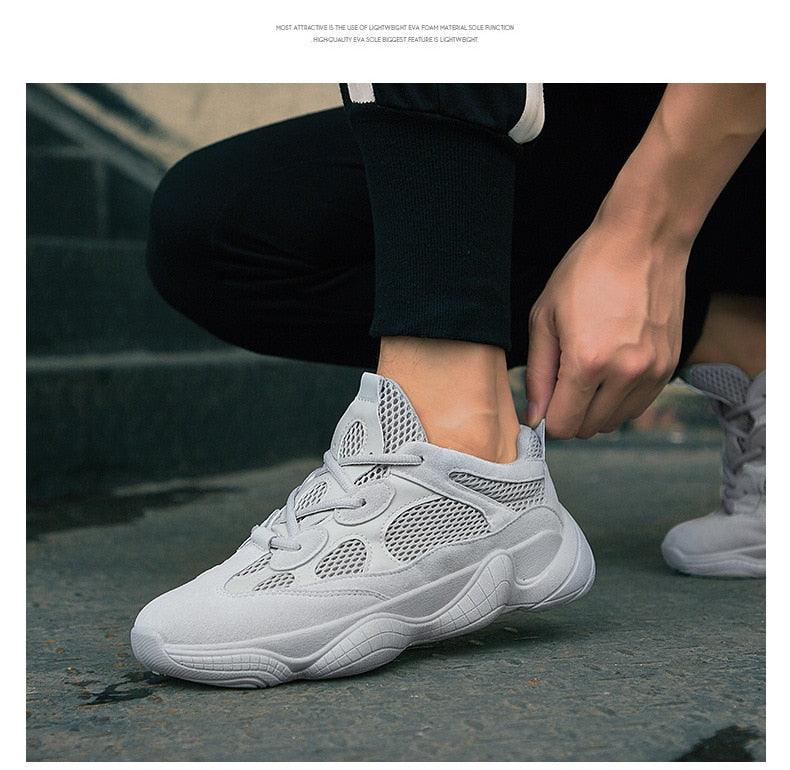 Men's Breathable Mesh Running Sneakers - Luxury Black White Shoes