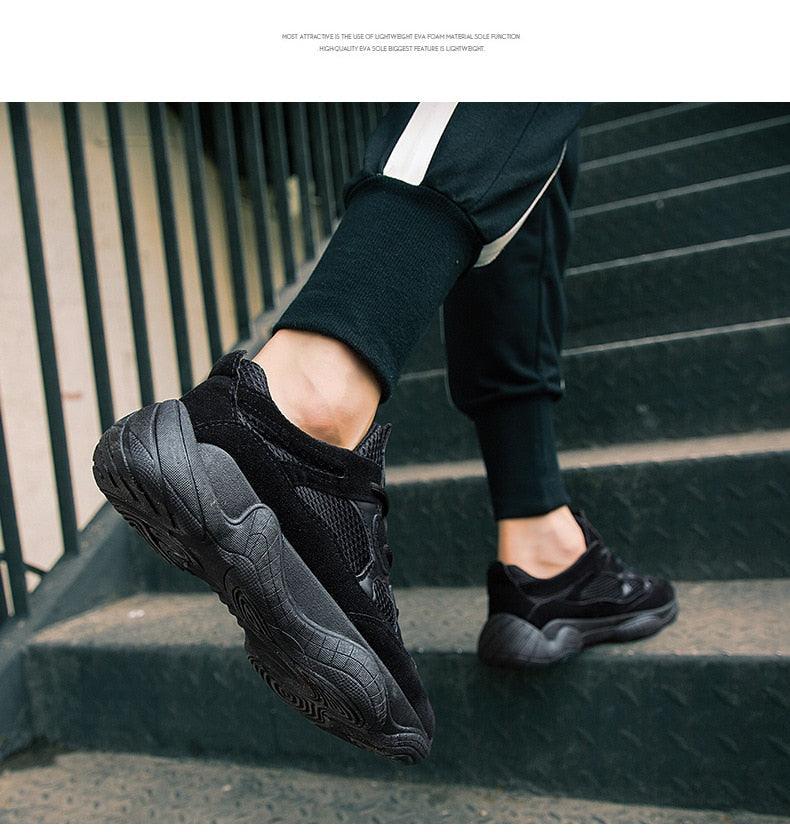Men's Breathable Mesh Running Sneakers - Luxury Black White Shoes