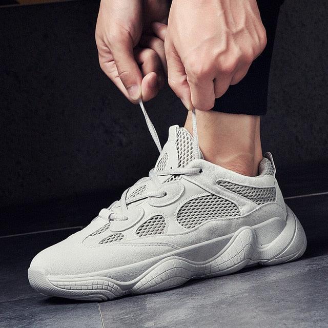 Men's Breathable Mesh Running Sneakers - Luxury Black White Shoes