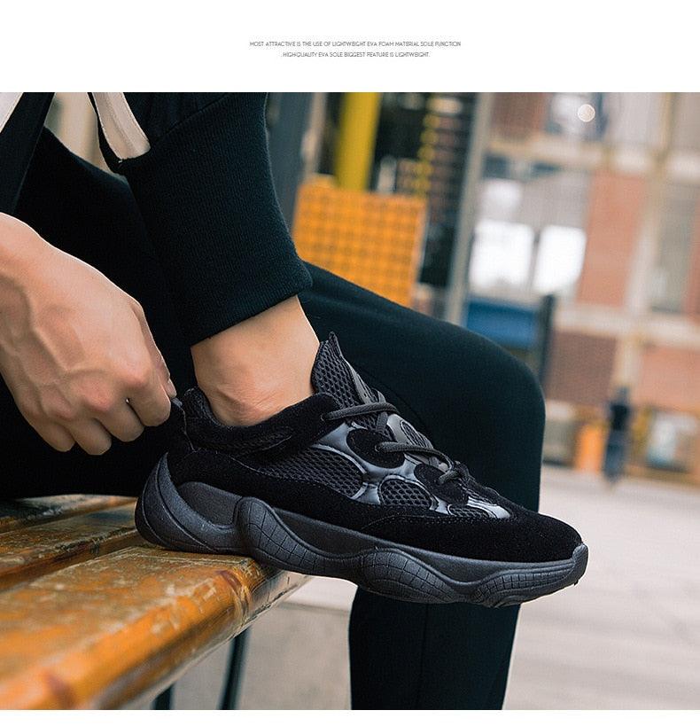 Men's Breathable Mesh Running Sneakers - Luxury Black White Shoes
