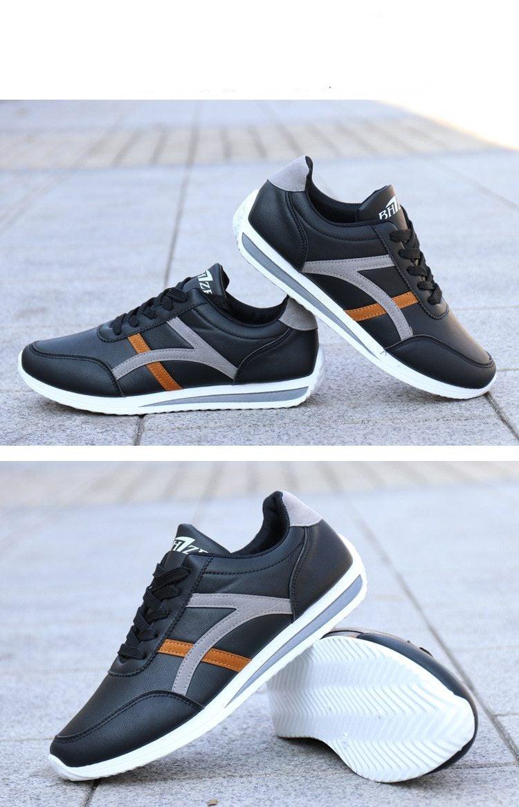 Men's Leather Casual White Sneakers - Comfortable Low-Top Shoes