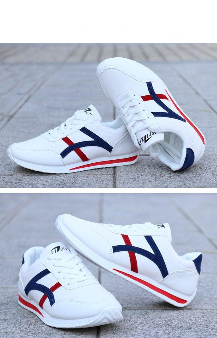 Men's Leather Casual White Sneakers - Comfortable Low-Top Shoes