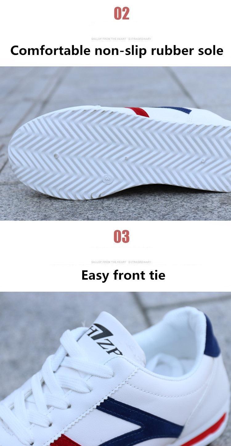 Men's Leather Casual White Sneakers - Comfortable Low-Top Shoes