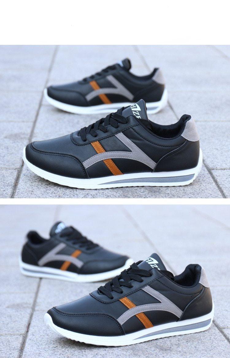 Men's Leather Casual White Sneakers - Comfortable Low-Top Shoes