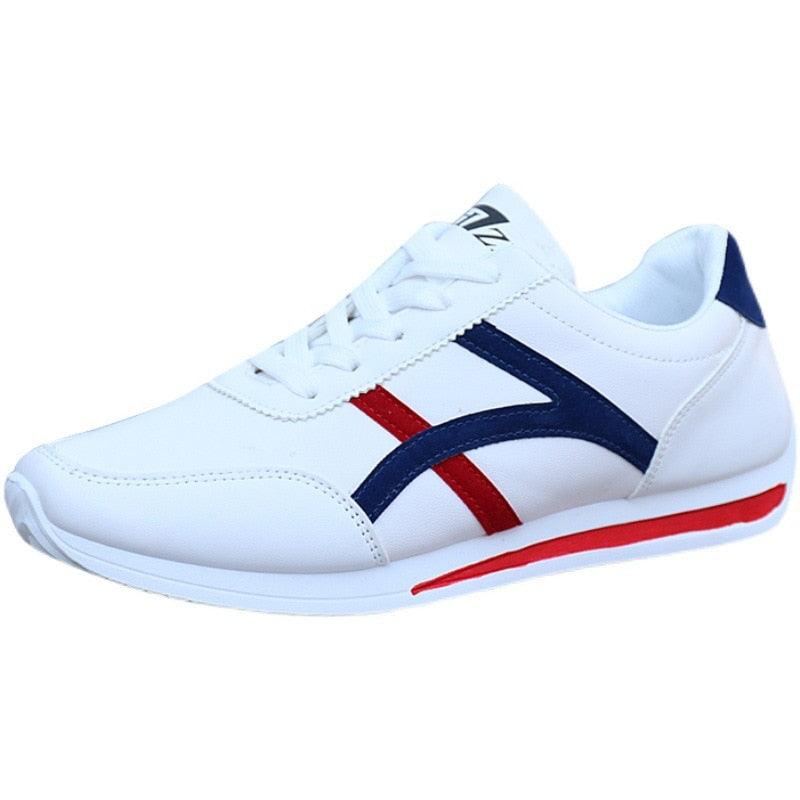 Men's Leather Casual White Sneakers - Comfortable Low-Top Shoes