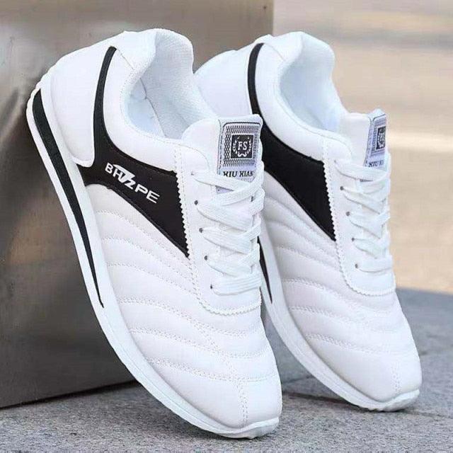Men's Leather Casual White Sneakers - Comfortable Low-Top Shoes