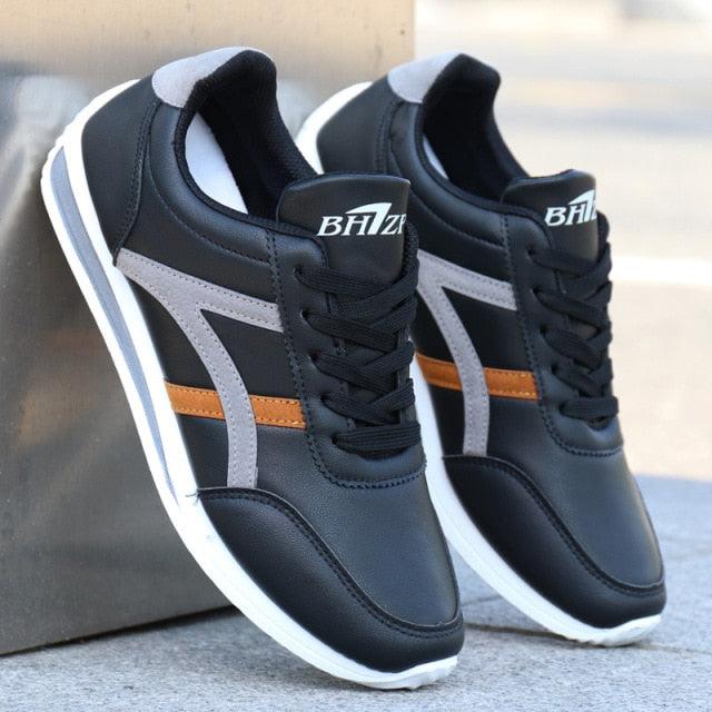 Men's Leather Casual White Sneakers - Comfortable Low-Top Shoes