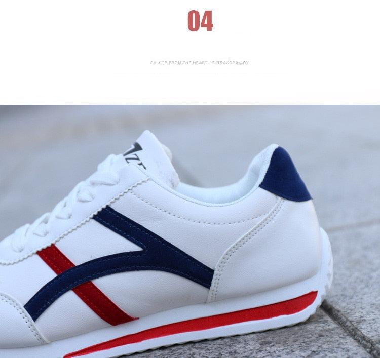 Men's Leather Casual White Sneakers - Comfortable Low-Top Shoes