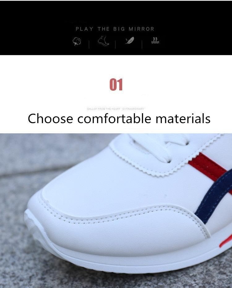 Men's Leather Casual White Sneakers - Comfortable Low-Top Shoes