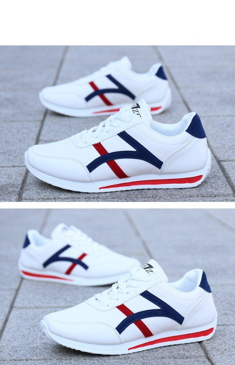 Men's Leather Casual White Sneakers - Comfortable Low-Top Shoes