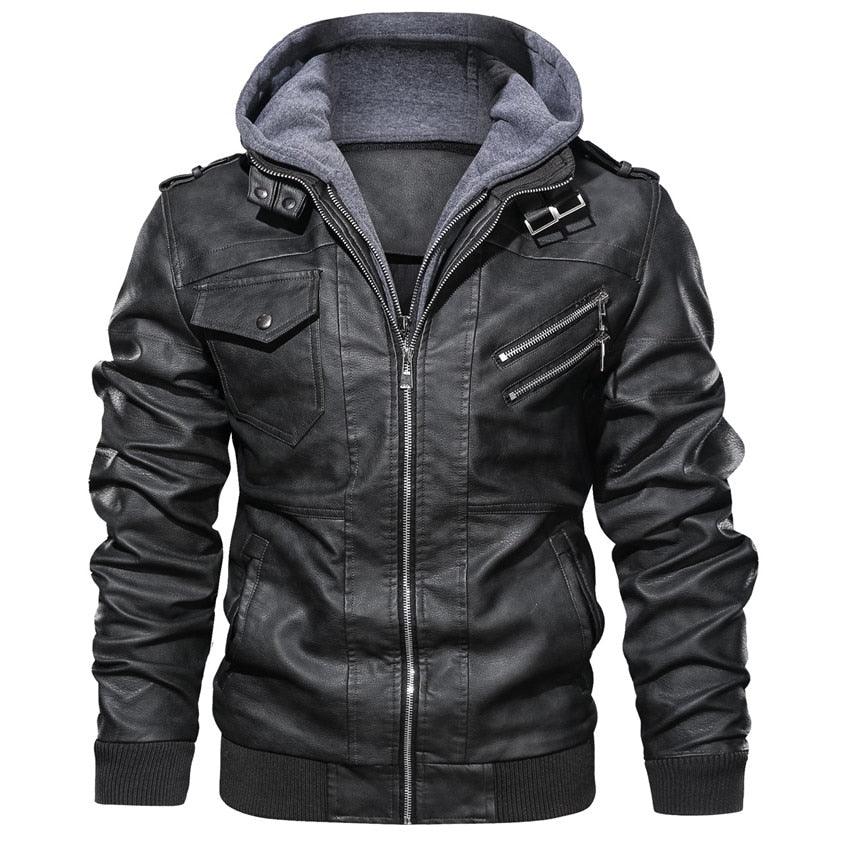 Men's Vintage Style Motorcycle PU Leather Hooded Jacket