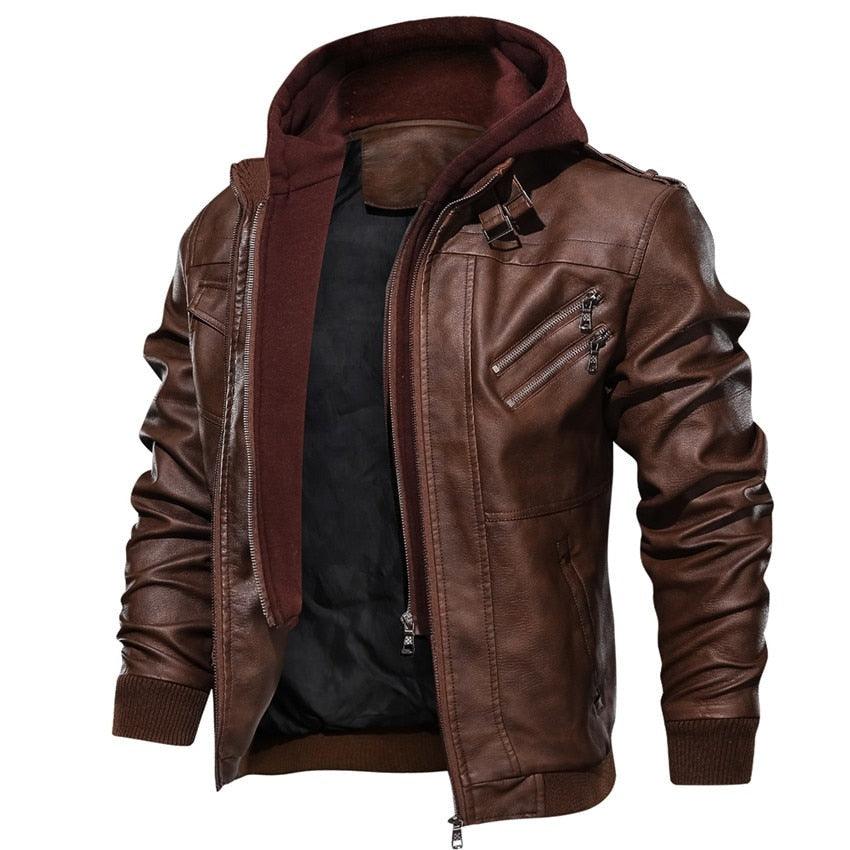 Men's Vintage Style Motorcycle PU Leather Hooded Jacket