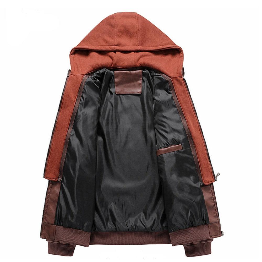 Men's Vintage Motorcycle Jacket with Removable Hood - Black Biker Coat
