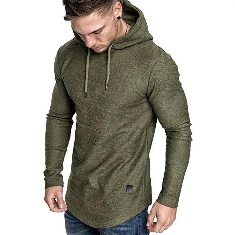 Men's charcoal grey solid color long sleeve pullover hoodie