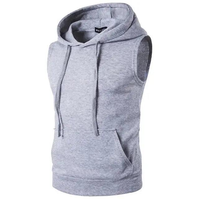 Men's Sleeveless Hoodie Sweatshirt Loose Drawstring Gym Muscle Tank