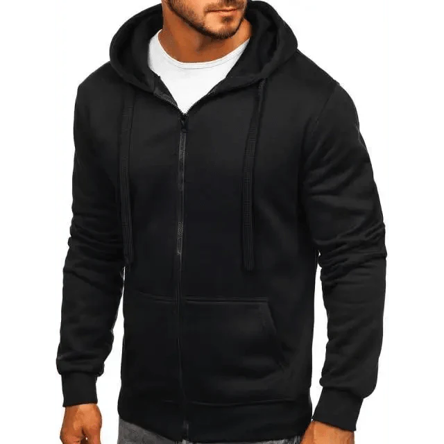 Men's solid color long sleeve pullover hoodie in black and green