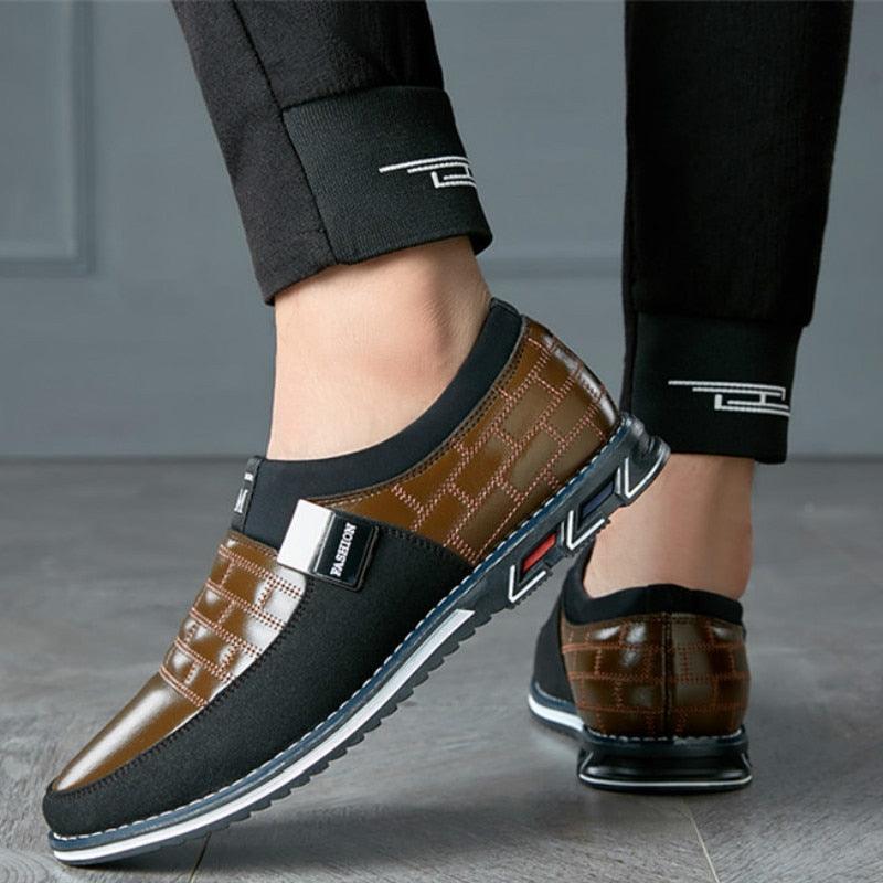 Mens Leather Casual Sneakers Round Toe Business Walking Shoes