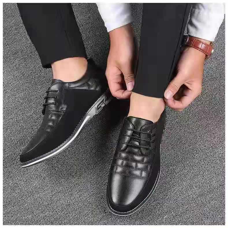 Mens Leather Casual Sneakers Round Toe Business Walking Shoes