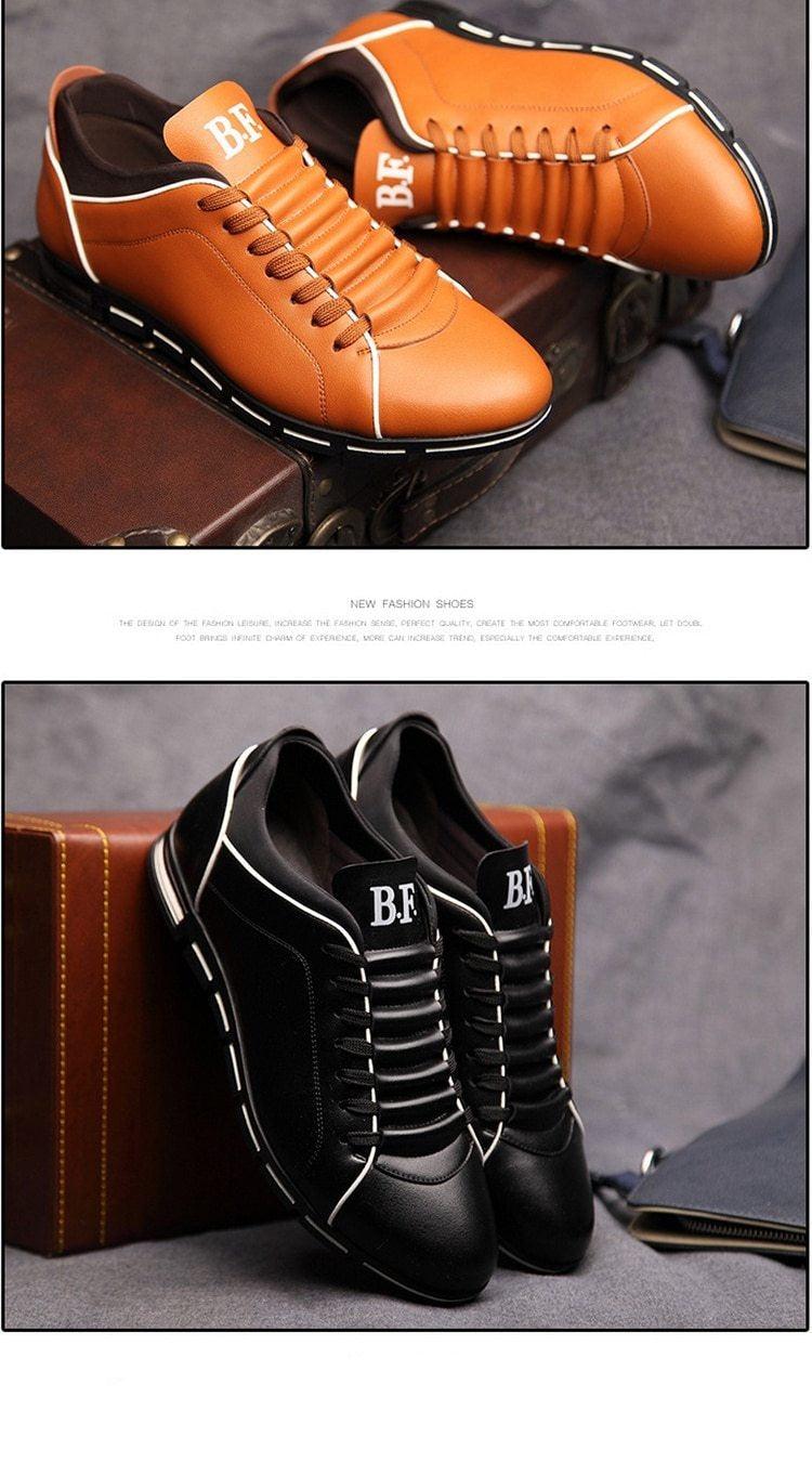 Mens Leather Casual Sneakers Round Toe Business Walking Shoes