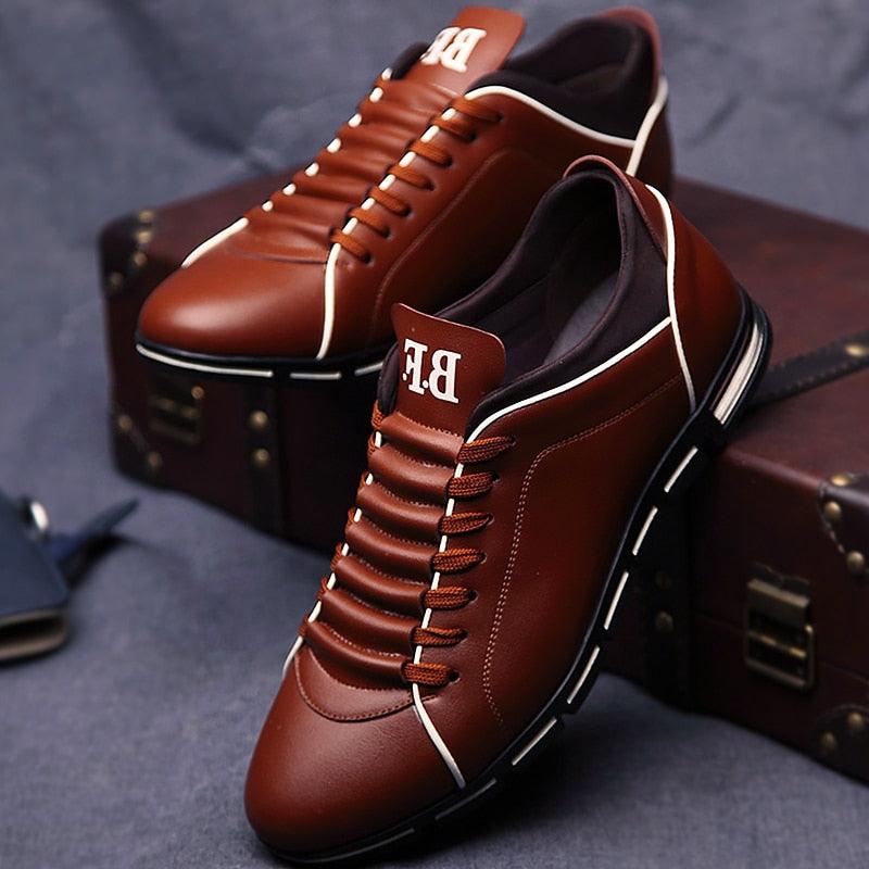 Mens Leather Casual Sneakers Round Toe Business Walking Shoes