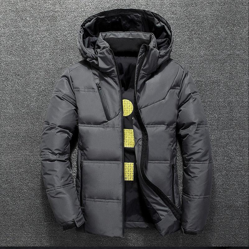 Men's Modern Red Hooded Winter Jacket - Insulated Warm Outdoor Coat