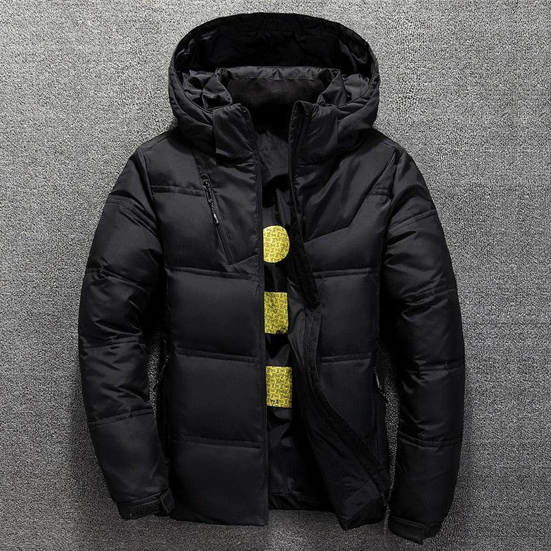 Men's Modern Red Hooded Winter Jacket - Insulated Warm Outdoor Coat