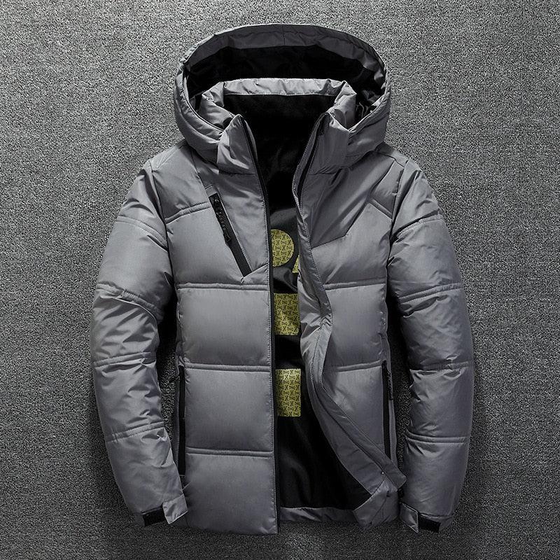 Men's Modern Red Hooded Winter Jacket - Insulated Warm Outdoor Coat