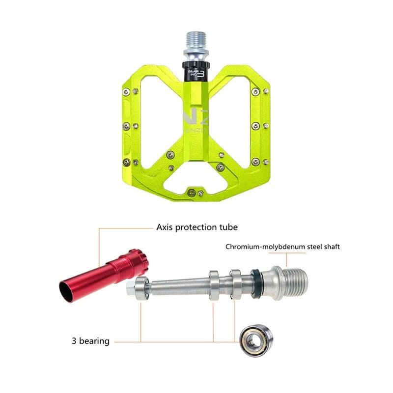 Pro Mountain Bike Flat Pedals with 3 Sealed Bearings 9/16 Inch