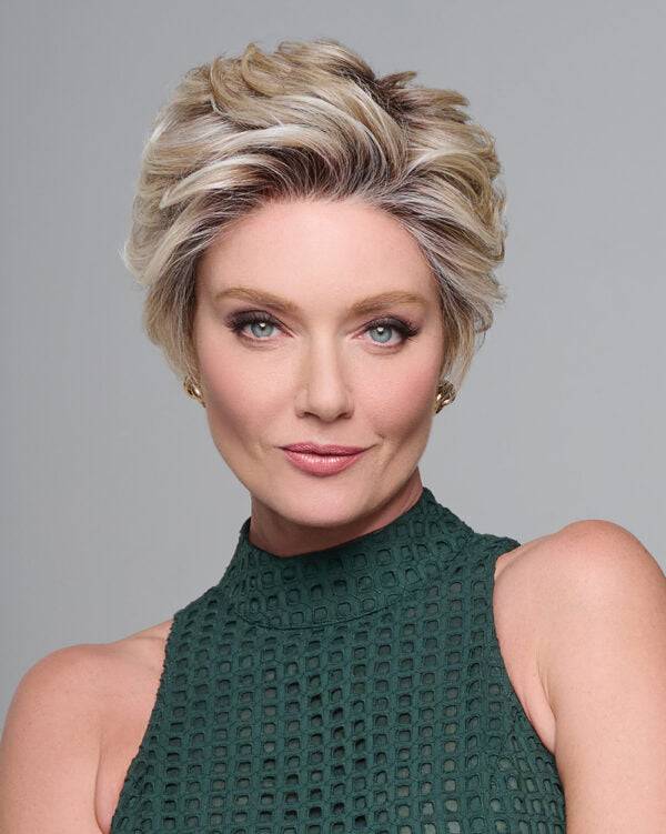 On The Cover short wig in Shaded Cappuccino color with unstructured soft waves