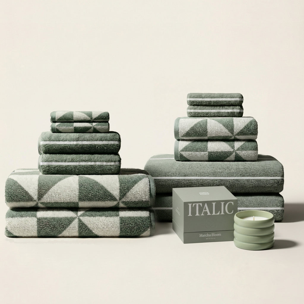 Sage Green Australian Cotton Geometric Bath Towel 600 GSM - Image 29