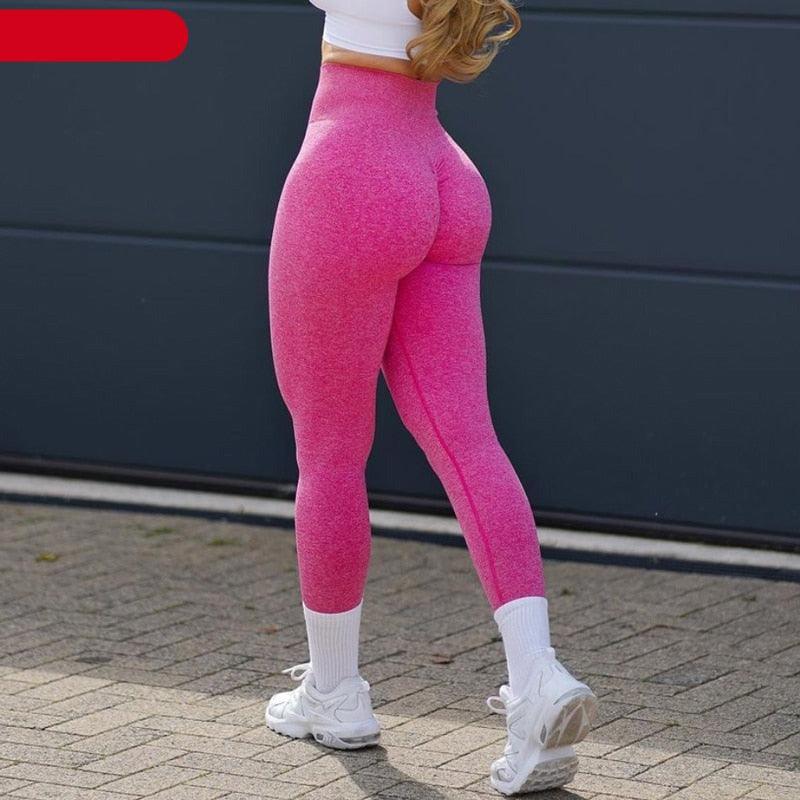 Stevvex pink high-waist seamless leggings with contour lift design for gym and yoga
