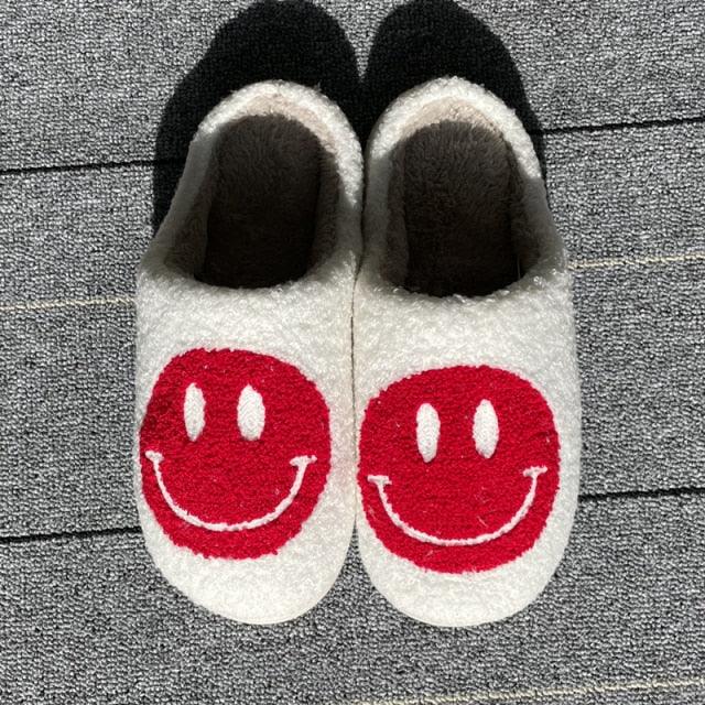 Pink Smiley Face Slippers: Plush Retro Happy Face House Sandals