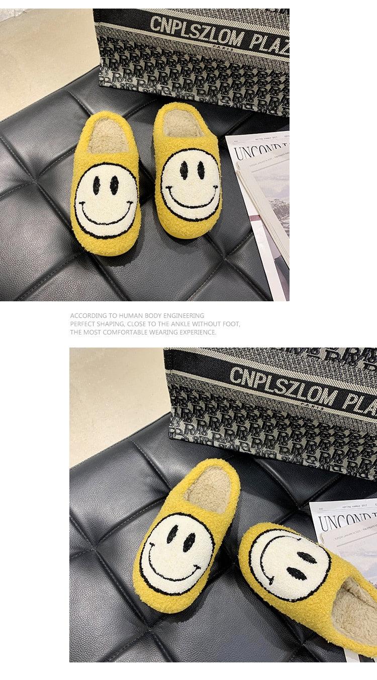 Pink Smiley Face Slippers: Plush Retro Happy Face House Sandals