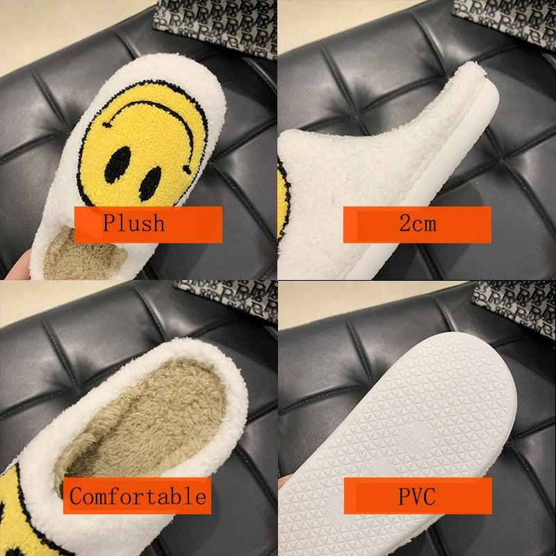 Pink Smiley Face Slippers: Plush Retro Happy Face House Sandals