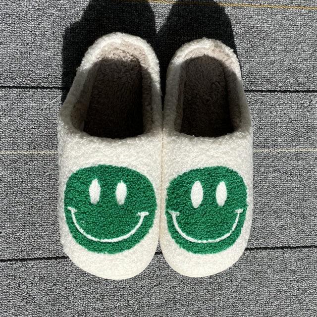 Pink Smiley Face Slippers: Plush Retro Happy Face House Sandals