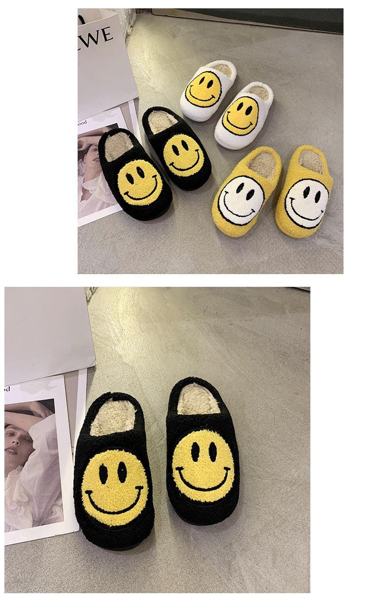 Pink Smiley Face Slippers: Plush Retro Happy Face House Sandals
