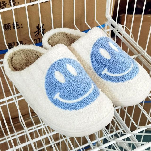 Pink Smiley Face Slippers: Plush Retro Happy Face House Sandals