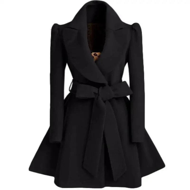 Women's Long Woolen Windbreaker Overcoat Red Autumn Winter Jacket