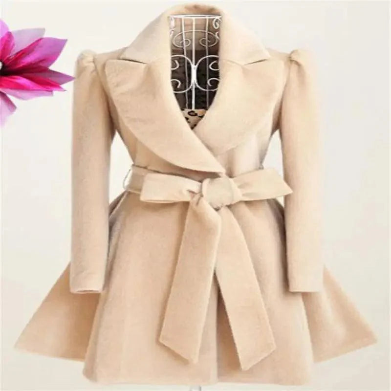 Women's Long Woolen Windbreaker Overcoat Red Autumn Winter Jacket