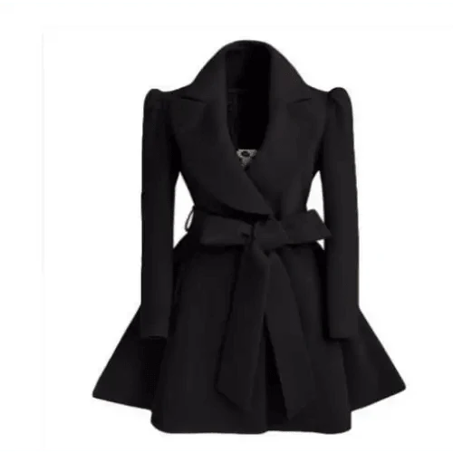 Women's Long Woolen Windbreaker Overcoat Red Autumn Winter Jacket