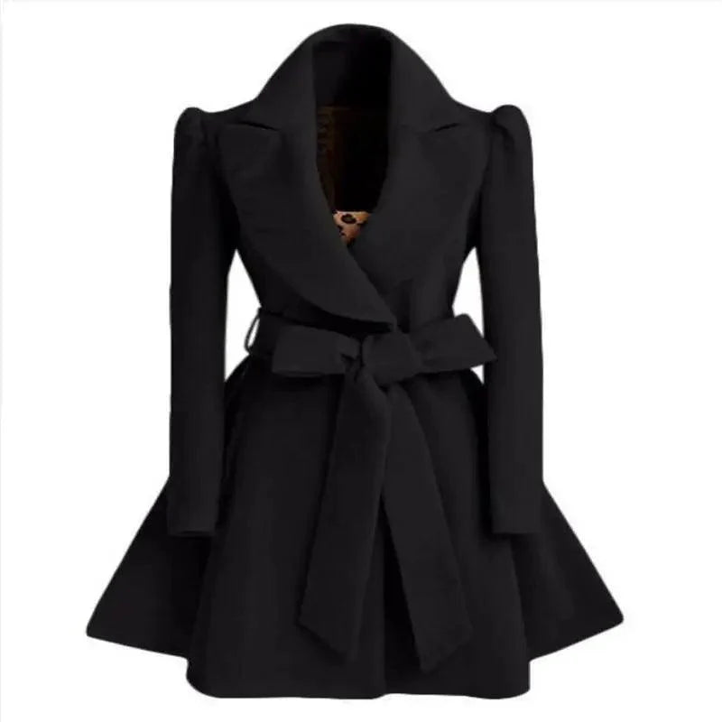 Women's Long Woolen Windbreaker Overcoat Red Autumn Winter Jacket