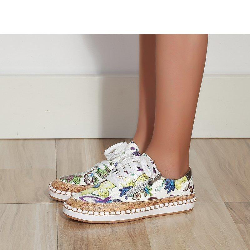 Women's Floral Print Lace-Up Casual Sneakers Summer Walking Shoes