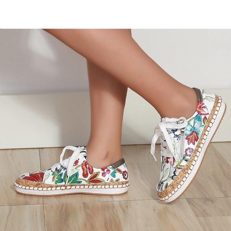Women's Floral Print Lace-Up Casual Sneakers Summer Walking Shoes