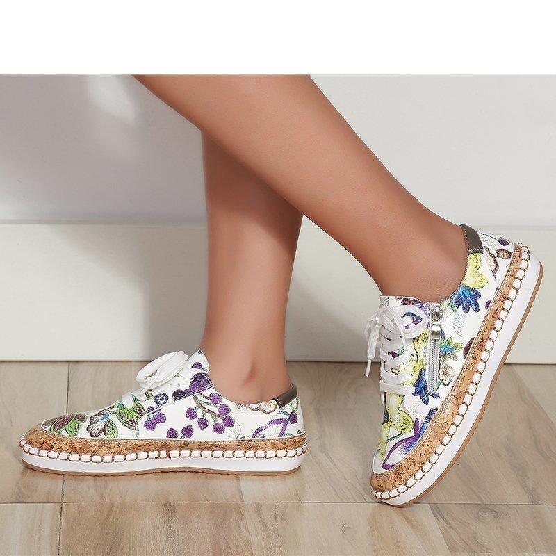 Women's Floral Print Lace-Up Casual Sneakers Summer Walking Shoes
