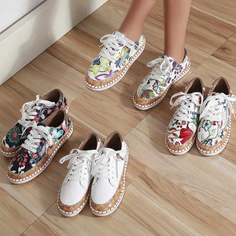 Women's Floral Print Lace-Up Casual Sneakers Summer Walking Shoes