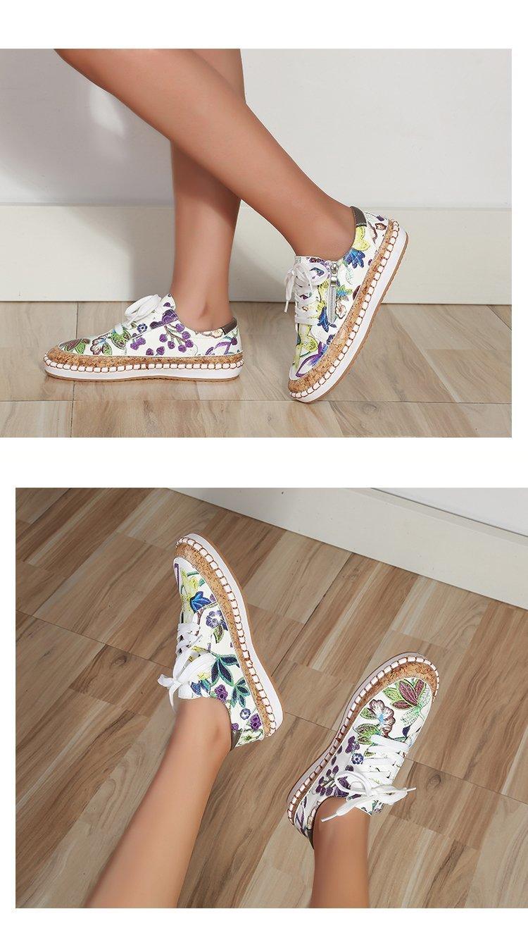 Women's Floral Print Lace-Up Casual Sneakers Summer Walking Shoes