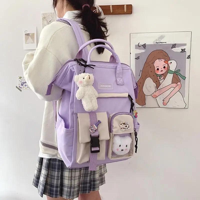 Purple Waterproof Candy-Colored Backpack for Women & Teens