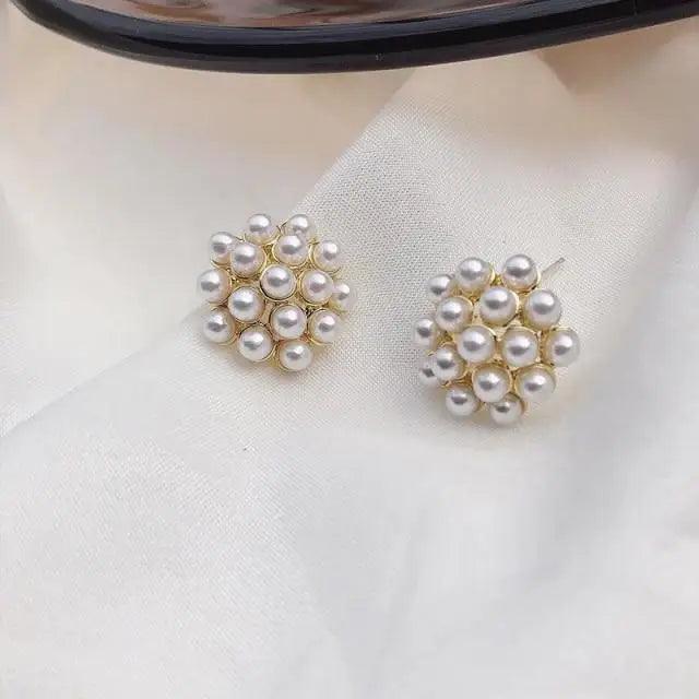 Gold Pineapple Pearl Stud Earrings with Sterling 925 Silver Posts