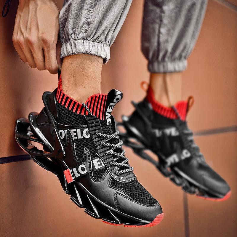 Men's athletic running shoes made from lightweight flying woven mesh