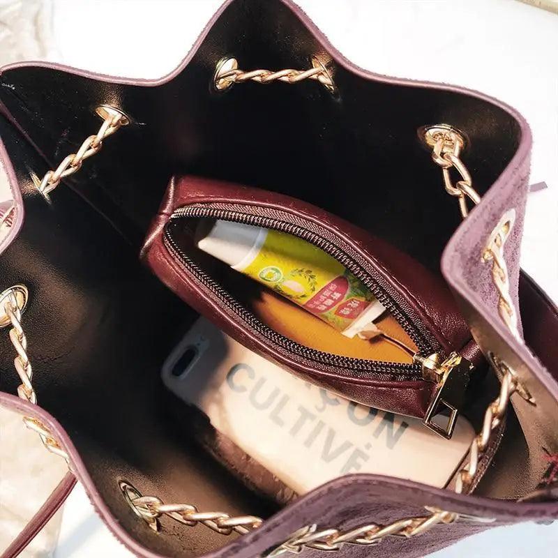 Mini Bucket Crossbody Bag with Tassel and Drawstring Closure